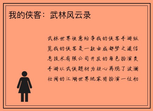 我的侠客：武林风云录