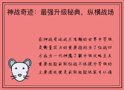 神战奇迹：最强升级秘典，纵横战场