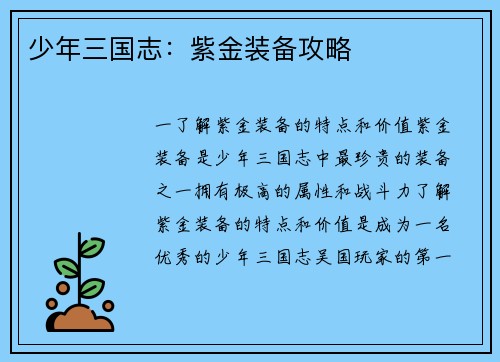 少年三国志：紫金装备攻略