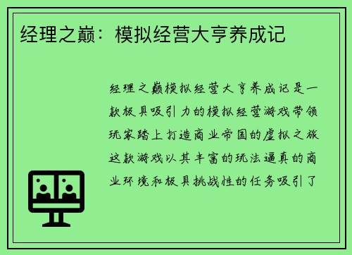 经理之巅：模拟经营大亨养成记